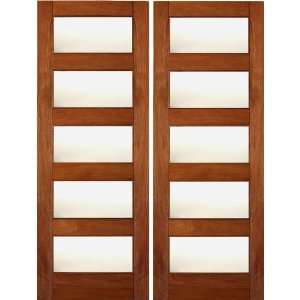   x8 0) Pair of Contemporary Interior Mahogany Doors with Matte Glass