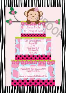 Girl Monkey CAKE BABY SHOWER INVITATIONS BIRTHDAY PARTY PRINTABLE 