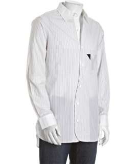 Yohji Yamamoto white striped cotton logo pocket shirt