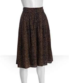 Elie Tahari brown lynx print wool blend Fiona pleated skirt