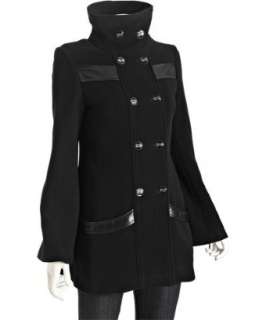 Mackage black wool blend MJ leather detail coat   