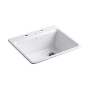   Top Mount Kitchen Sink with Three Holes and Bottom Basin Rack, White