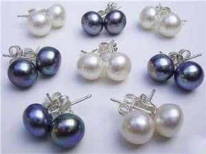 8Set White&Black 7 8MM Akoya Cultured Pearl Earring AAA  