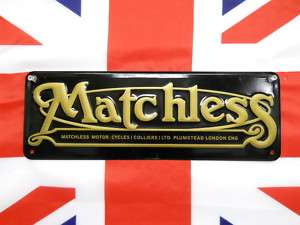 VINTAGE MATCHLESS MOTORCYCLE LOGO SIGN EMBOSSED GOLD AND BLACK PARTS 
