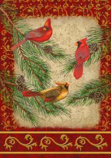 Christmas Winter Cardinal Elegance Pines Pinecones Holiday Lg Flag 