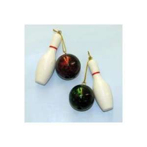 Club Pack of 24 Green and Red Bowling Ball and Pin Christmas Ornaments 