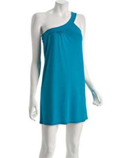 Trina Turk turquoise jersey one shoulder coverup dress   up to 