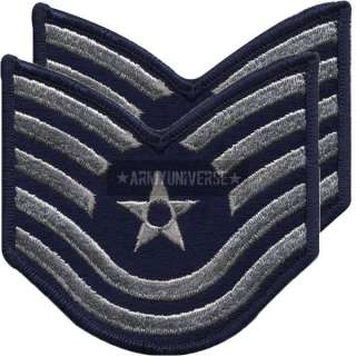 Navy Blue US Air Force Technical Sergeant E 6 TSgt Insignia Patch Set