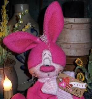 Primitive Bunny Valentine Pink Rabbit 11 Vtg Bear Style Doll 