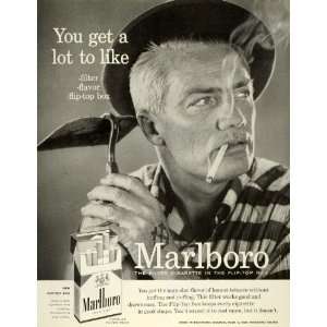  1956 Ad Marlboro Man Smoking Long Cigarette Garden Hoe 