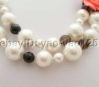 Pearl&Onyx&Smoky Quartz&Coral Flower Necklace  
