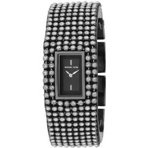 Michael Kors Ladies Black Crystals Mesh Set Leather Band Watch MK4124