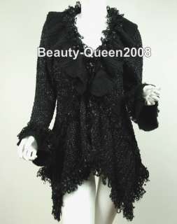 NWT Black RUFFLE Cardigan LONG Sweater Dress SZ XS/S/M  