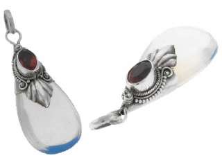 Balinese Opalite & Garnet Sterling Silver Teardrop Pendant   Opal 