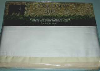   TC Egyptian Cotton Queen Sheet Set Pintuck Hem Yel/Cream New  