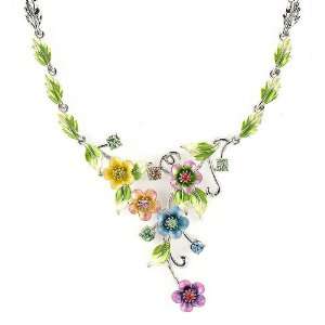  Multi colour Flower Necklace with Multi colour Swarovski Crystals