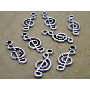 Set 10 Silver Tone Musical Note Music Charm Connectors or Bails 19mm x 