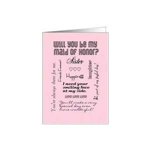 Will You Be My Maid of Honor Sister Words Pink Card 