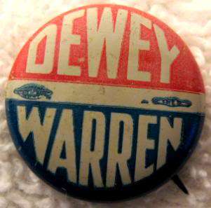1948 Dewey Warren President Election Campaign Pin Red White Blue 