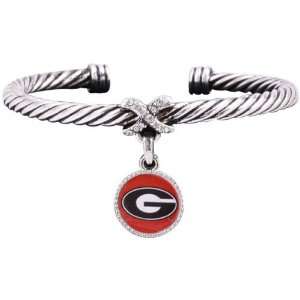  NCAA Georgia Bulldogs Ladies Antiqued Silver Twisted Cable 