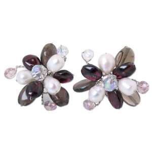  Pearl and garnet flower earrings, Night Blossom Jewelry