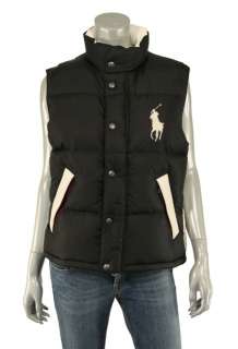 Womens Polo Ralph Lauren Big Pony Black Down Puffer Vest XL New 