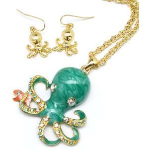  Rockabilly Octopus necklace and earrings Pearl Green 