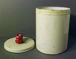 VINTAGE POTATO CHIP *GORDONS* CANISTER with GORDONS RED GLASS TRUCK 
