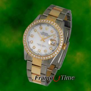 Rolex Datejust Mens Oyster 18K Gold/SS Two Tone White Pearl Diamond 