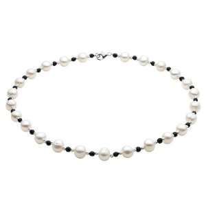   Freshwater Pearl Necklace with Black Onyx in Sterling Silver Jewelry