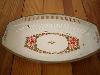 Vintage 50s Gold Rose Enamel Metal Jewelry Tray Platter 12 x 7.5 x 2 