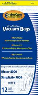 12 Vacuum Bags to fit Simplicity Type B Riccar 8000  