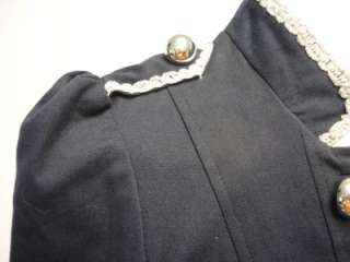   style lined jacket navy blue & silver trim with nipped in peplum waist