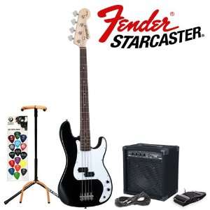  Fender Starcaster Black Precision Bass Electric Bass Pack 
