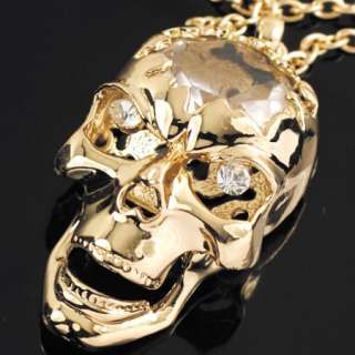 Gold gp Swarovski Crystal Skull Pendant Necklace 30 inch a1184  