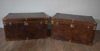 Pair English Leather Trunks Storage Boxes  