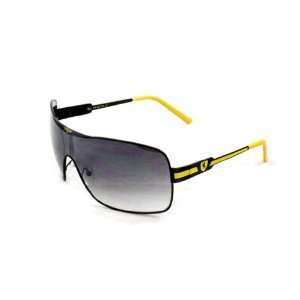 Shield Sunglasses Black Metal Frame Fashion Yellow Design with Purple 