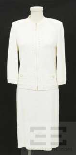 St John Collection 2 Piece Cream Knit Zip Jacket & Pencil Skirt Suit 