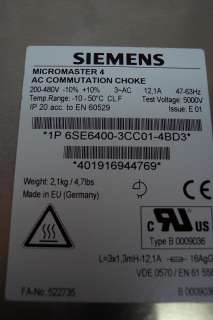 6SE6400 3CC01 4BD3 Siemens Micromaster 4 choke  