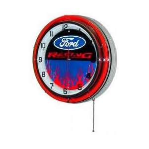  Neon 18 Tin Wall Clock Ford Racing Red