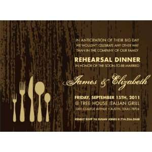   Wood grain Dinner Gold Rehearsal Dinner Invitations