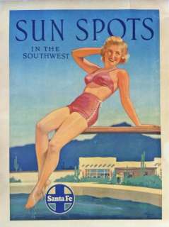   Travel Poster SANTA FE RAILROAD Southwest Pin Up Girl ON CANVAS  