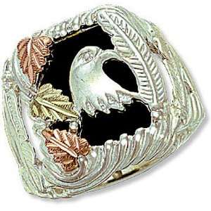  Landstroms Sterling Silver Mens Onyx Ring with Eagle Head 