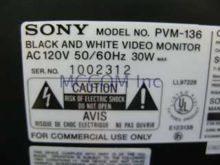 Sony PVM 136 13 Black & White Monitor w/ underscan  