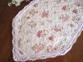   Pink Rose Crochet Lace Cotton Quilted Table Runner 178CM  