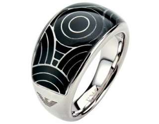  POLISHED STAINLESS STEEL+ONYX CIRCLE PATTERN RING SIZE 9 NEW  