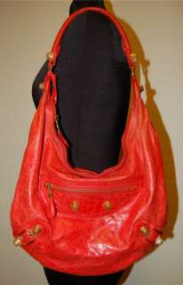 Auth Balenciaga Chevre Leather Red Tomato Giant Day Hobo Handbag Bag 