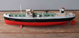   Vintage Fleischmann German Tin Clockwork Wind Up Toy Esso Ship Boat