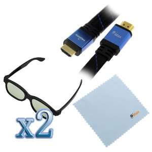 HDMI Flat Cable + 2X 3D Polarized Glasses for VIZIO; Panasonic; Sharp 