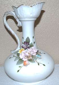  Kelvin Fine China Vase Pitcher applied Flowers Hand Painted Gold Trim